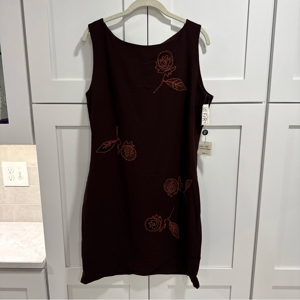 NWT Christian Francis Roth VTG Womens Dress Brown Flower Designer Size 14